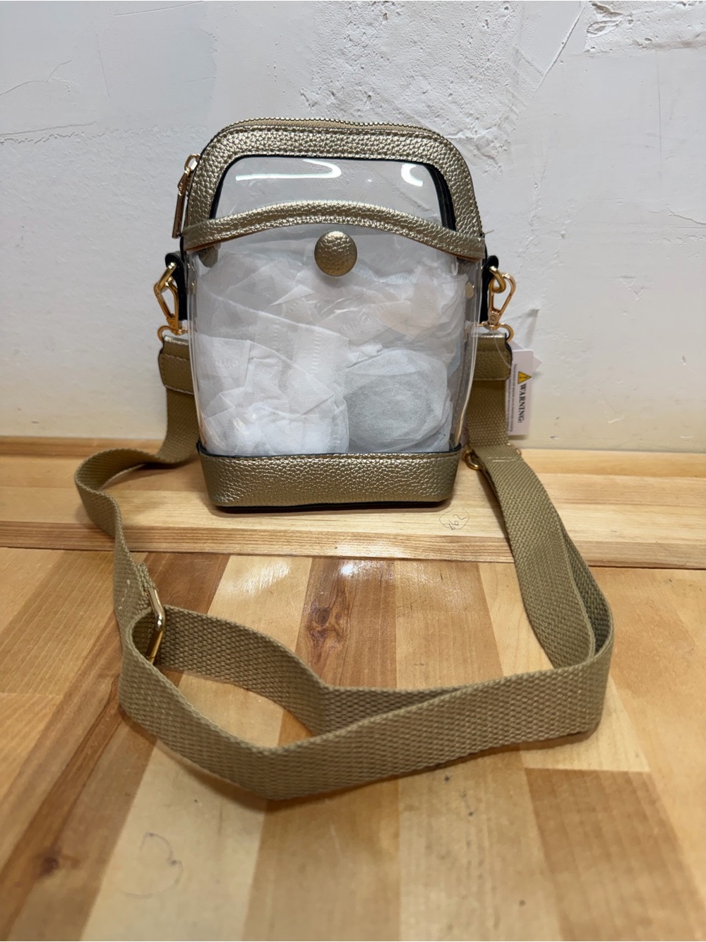 Clear Crossbody Bag with Gold Trim - Picture 3 of 8